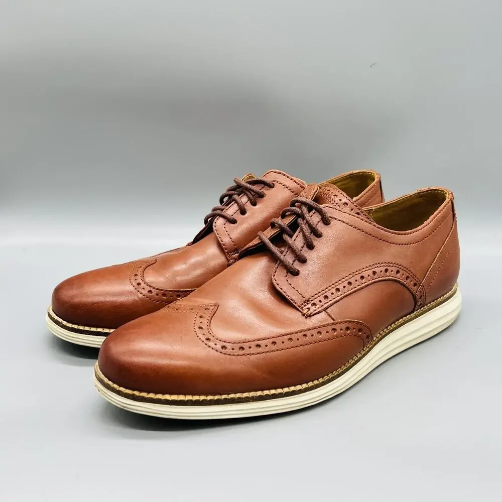 Cole Haan Shoes Mens 10 Brown Leather Grand OS Wingtip Oxford Dress Comfort